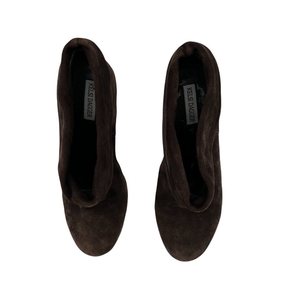 Kelsi Dagger Brown Suede Wilma Foldover Wedge Booties Size 7 1/2 Women’s - Picture 4 of 10